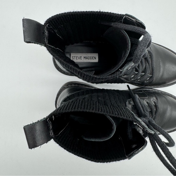 Steve Madden Veeta Black Leather Knit Lace Up Combat Boot Size 7 M - Picture 9 of 11